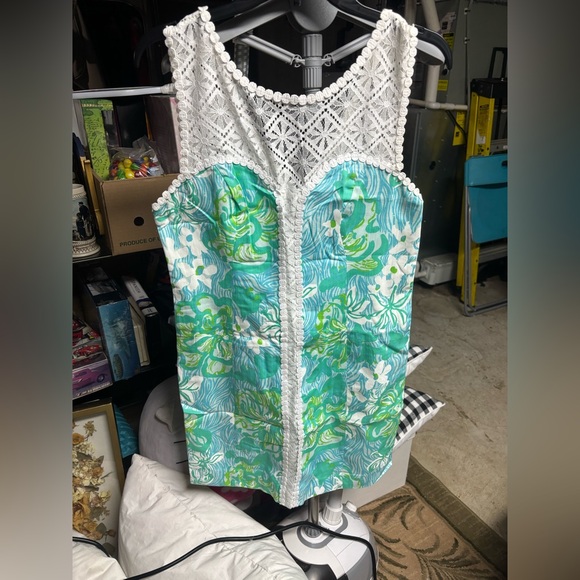 Lilly Pulitzer Sofia Lace Shift Dress in Lagoon Green Wave Rider - Picture 1 of 7